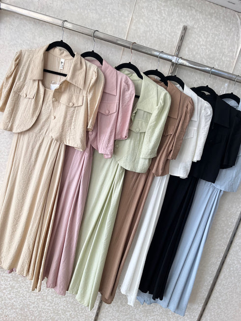 Spaghetti Straps Mid-Length Dress With Crop Cardigan